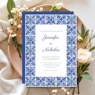 Elegant Mediterranean Blue Tiles Wedding Invitation