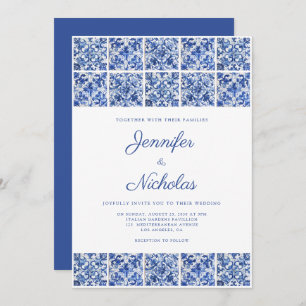 Elegant Mediterranean Blue Tiles Wedding Invitation