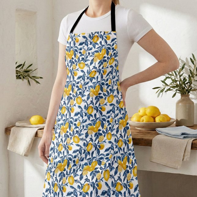 Elegant Mediterranean Lemon All-Over Print Apron (mediterranean lemon print apron)