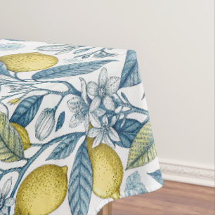 Elegant Mediterranean Lemon Botanical Navy Tablecloth