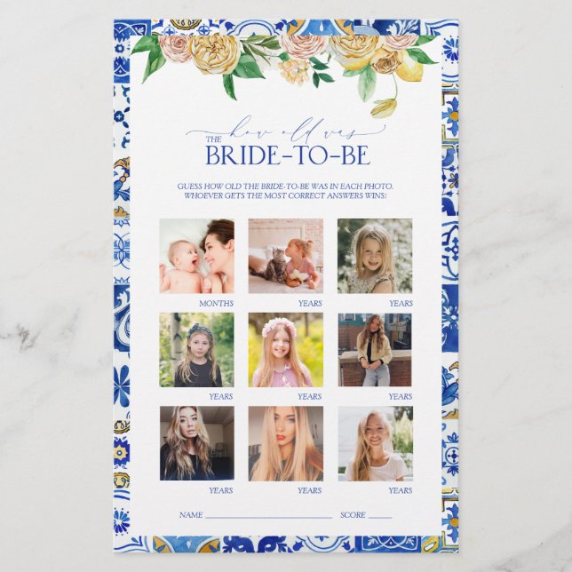 Elegant Mediterranean Lemon Bridal Shower Game (Front)