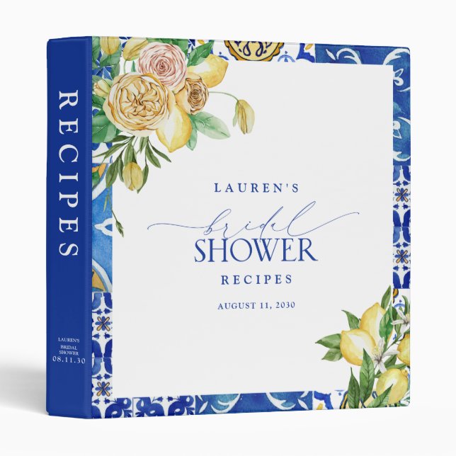 Elegant Mediterranean Lemon Bridal Shower Recipe Binder (Front/Spine)
