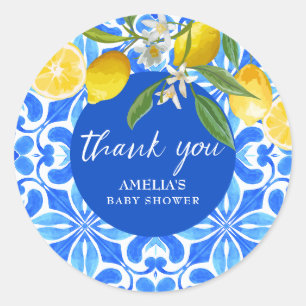 Elegant Mediterranean Lemon citrus Baby Shower Classic Round Sticker