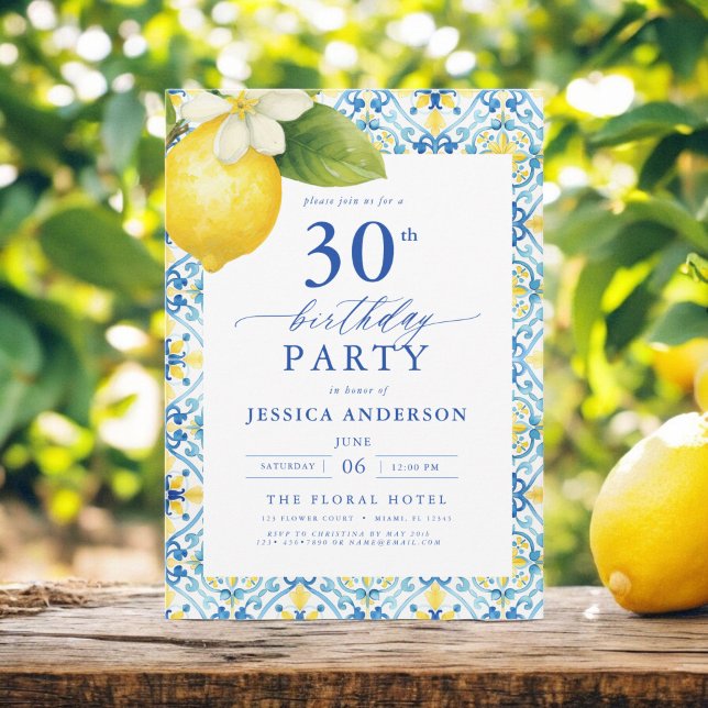Elegant Mediterranean Lemon Floral 30th Birthday Invitation (Creator Uploaded)