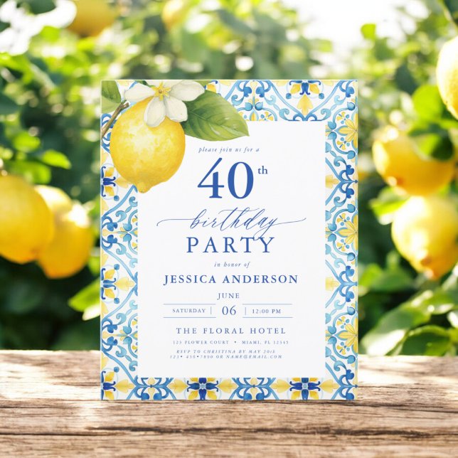 Elegant Mediterranean Lemon Floral 40th Birthday Flyer (Creator Uploaded)