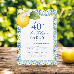 Elegant Mediterranean Lemon Floral 40th Birthday Invitation