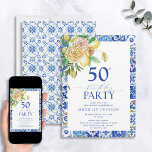 Elegant Mediterranean Lemon Floral 50th Birthday Invitation<br><div class="desc">Celebrate your 50th year in style! Whether you’re planning a big party or something more intimate, this Elegant Mediterranean Lemon Floral 50th Birthday Invitation will set the tone for your special day. This eye-catching design features an array of vibrant yellow watercolor lemon florals with hints of deep blue Mediterranean tile...</div>