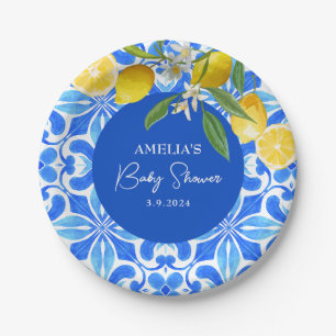 Elegant Mediterranean Lemon Floral Baby Shower Paper Plate