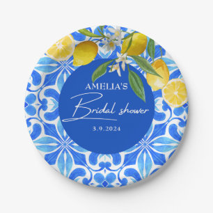 Elegant Mediterranean Lemon Floral Bridal Shower  Paper Plate