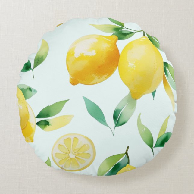 Elegant Mediterranean Lemon Floral Bridal Shower   Round Pillow (Front)