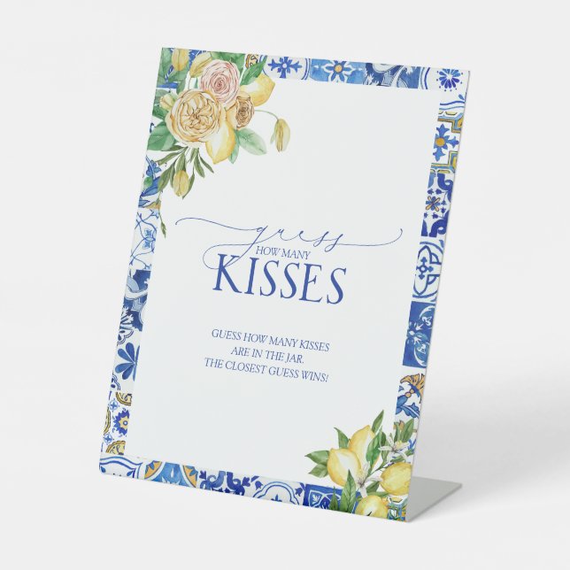 Elegant Mediterranean Lemon Floral How Many Kisses Pedestal Sign (Front)