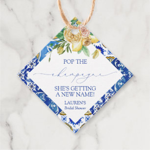 Elegant Mediterranean Lemon Mini Champagne Bottle Favour Tags