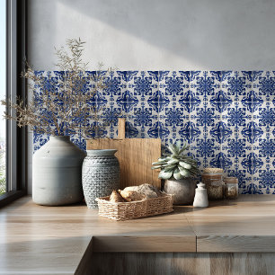 Elegant Mediterranean Navy Blue White Pattern Tile