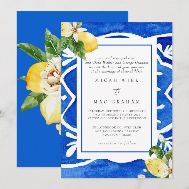 Elegant Mediterranean Wedding Invitation (Front/Back)