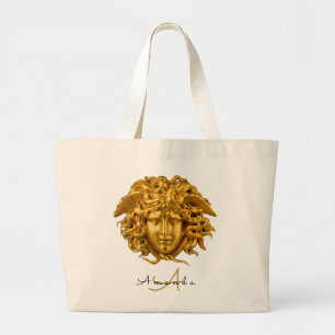 Elegant Medusa Script Haute Couture Chic Black Large Tote Bag