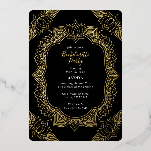 Elegant Mehndi Bachelorette Party Gold (Front)