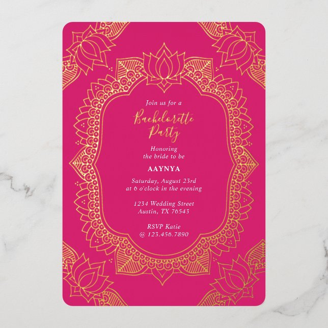 Elegant Mehndi Bachelorette Party Gold (Front)