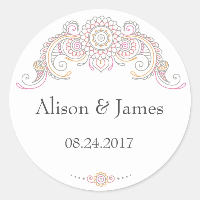 Elégant Mehndi design autocollants ronds (Devant)