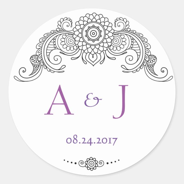 Elégant Mehndi design autocollants ronds-noir (Devant)