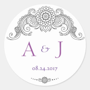 Elegant Mehndi design round stickers-black Classic Round Sticker