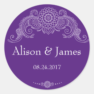 Elegant Mehndi design round stickers-purple Classic Round Sticker