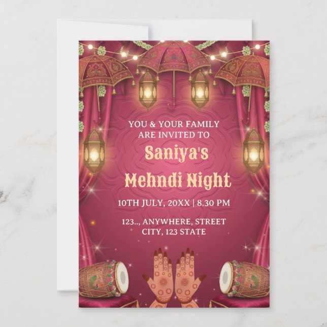 Elegant Mehndi Night Ceremony Invitation (Front)
