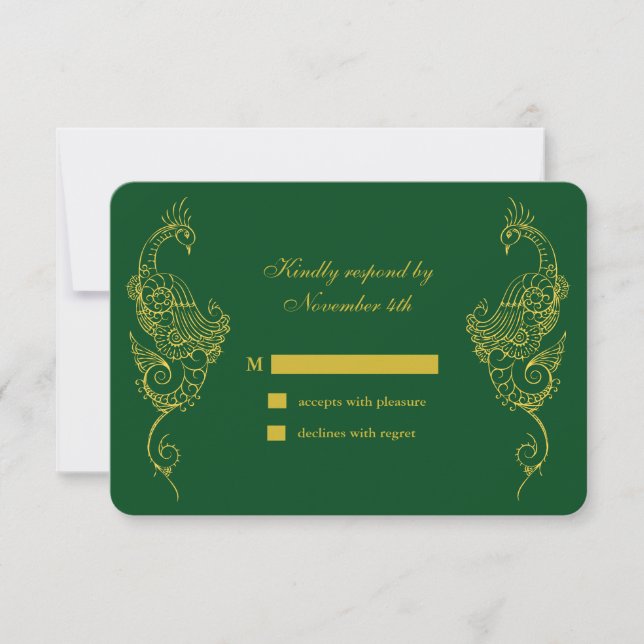 Elégant Mehndi Peacock Mariage RSVP - vert (Devant)