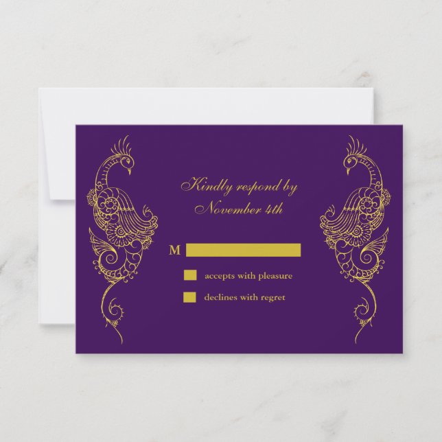 Elégant Mehndi Peacock Mariage RSVP - violet (Devant)