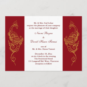 Elegant Mehndi Peacock Wedding Invite Red & White