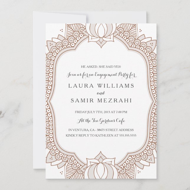 Elegant Mehndi Wedding Engagement Party Invitation (Front)