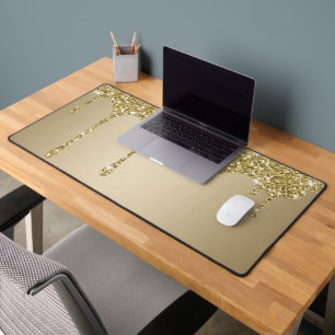 Elegant Melting Gold Glittery Glam Desk Mat