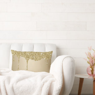 Elegant Melting Gold Glittery Glam Lumbar Pillow