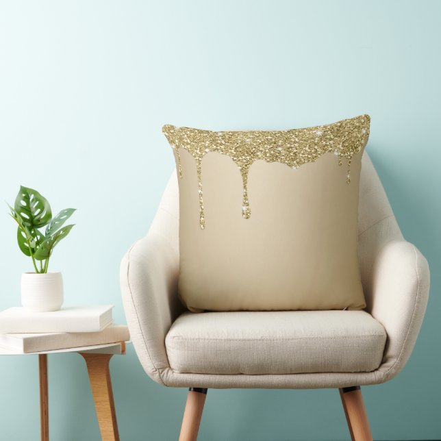 Elegant Melting Gold Glittery Glam Throw Pillow (Chair)