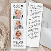 Elegant Memorial 3 Photo Funeral Poem Bookmark