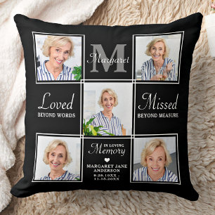 Elegant Memorial 5 Photo Collage Remembrance  Throw Pillow