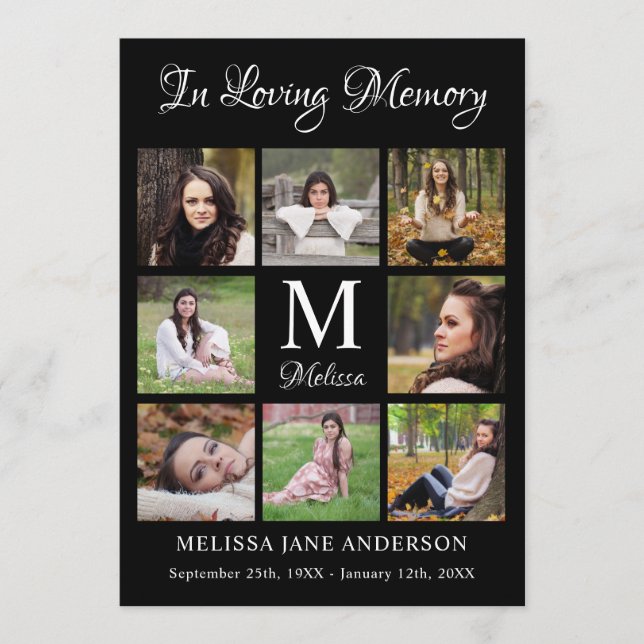 Elegant Memorial 8 Photo Order Of Service Funeral Program (Front)