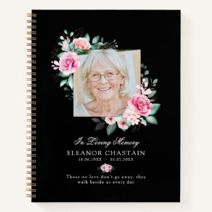 Elegant Memorial Floral Photo Funeral Memorial Notebook