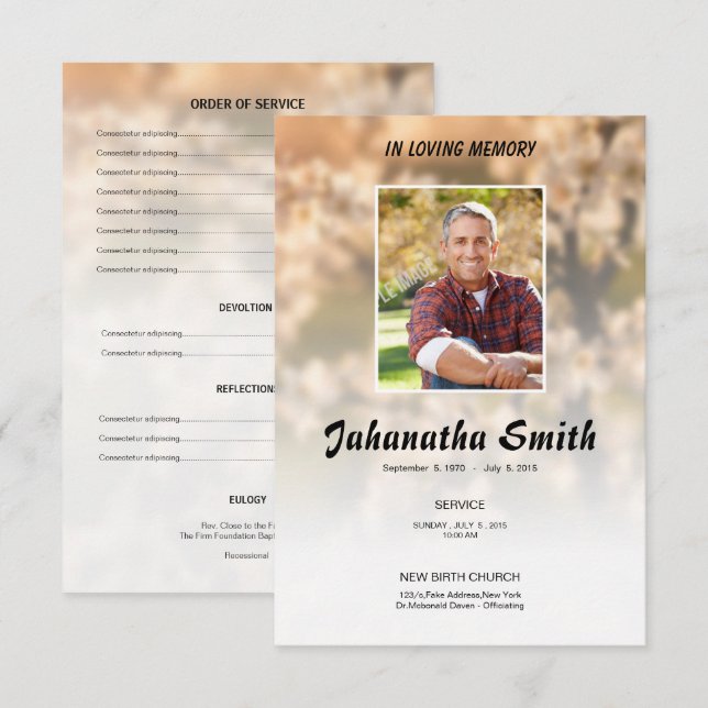 Elegant Memorial Funeral Program Card (Front/Back)