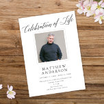 Elegant Memorial Photo Celebration of Life Invitation<br><div class="desc">This elegant Celebration of Life invitation features a classic white background,  a single square photo,  and simple yet elegant typography in white. The back is blank so,  if desired,  you can add another photo or additional text - just click on "edit with design tool".</div>