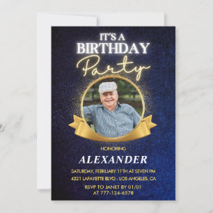 Elegant Men Navy Photo 87th birthday Invitation