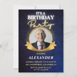 Elegant Men Navy Photo 93rd birthday Invitation