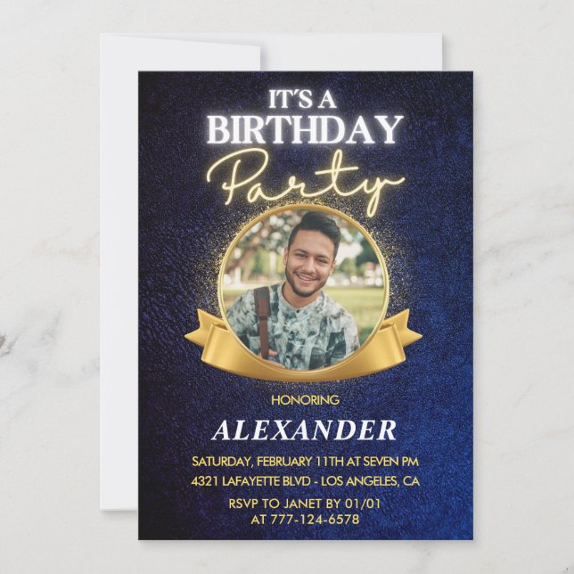 Elegant Mens 34th birthday invitations   Chic (Front)