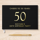Elegant Mens 50th Birthday Party Guest Book<br><div class="desc">Elevate his 50th birthday party with this elegant black guestbook featuring genuine gold foil,  "Cheers to 50 Years" and his name in modern lettering,  Personalize the title on the spine and change the foil colour to silver or rose gold if desired.</div>