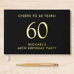 Elegant Mens 60th Birthday Party Guest Book<br><div class="desc">Elevate his 60th birthday party with this elegant black guestbook featuring genuine gold foil,  "Cheers to 60 Years" and his name in modern lettering,  Personalize the title on the spine and change the foil colour to silver if desired.</div>