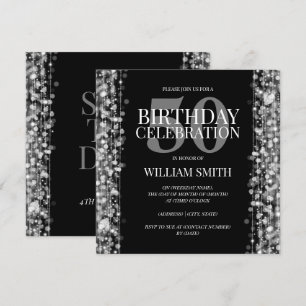 Elegant Mens Birthday Party Sparkles Silver Invitation