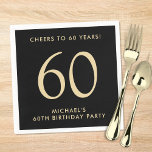 Elegant Mens Black Gold 60th Birthday Party Napkin<br><div class="desc">Elevate his 60th birthday party with these elegant black napkins featuring "Cheers to 60 Years" and his name in modern gold lettering, </div>