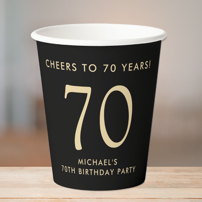 Elegant Mens Black Gold 70th Birthday Party Paper Cups (Creator Uploaded)