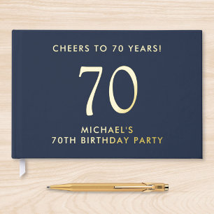 Elegant Mens Blue 70th Birthday Party Guest Book
