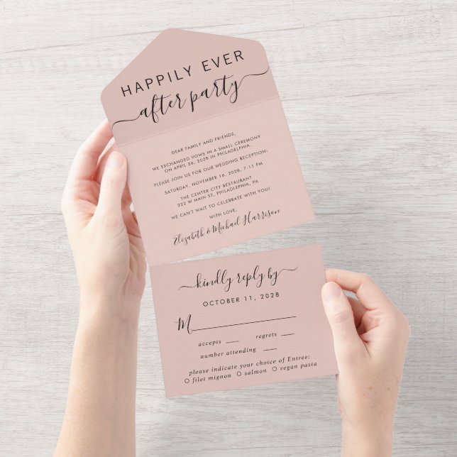 Elegant Menu Choice Blush Wedding Reception All In One Invitation (Tearaway)