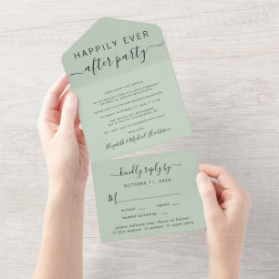 Elegant Menu Choice Sage Wedding Reception All In One Invitation